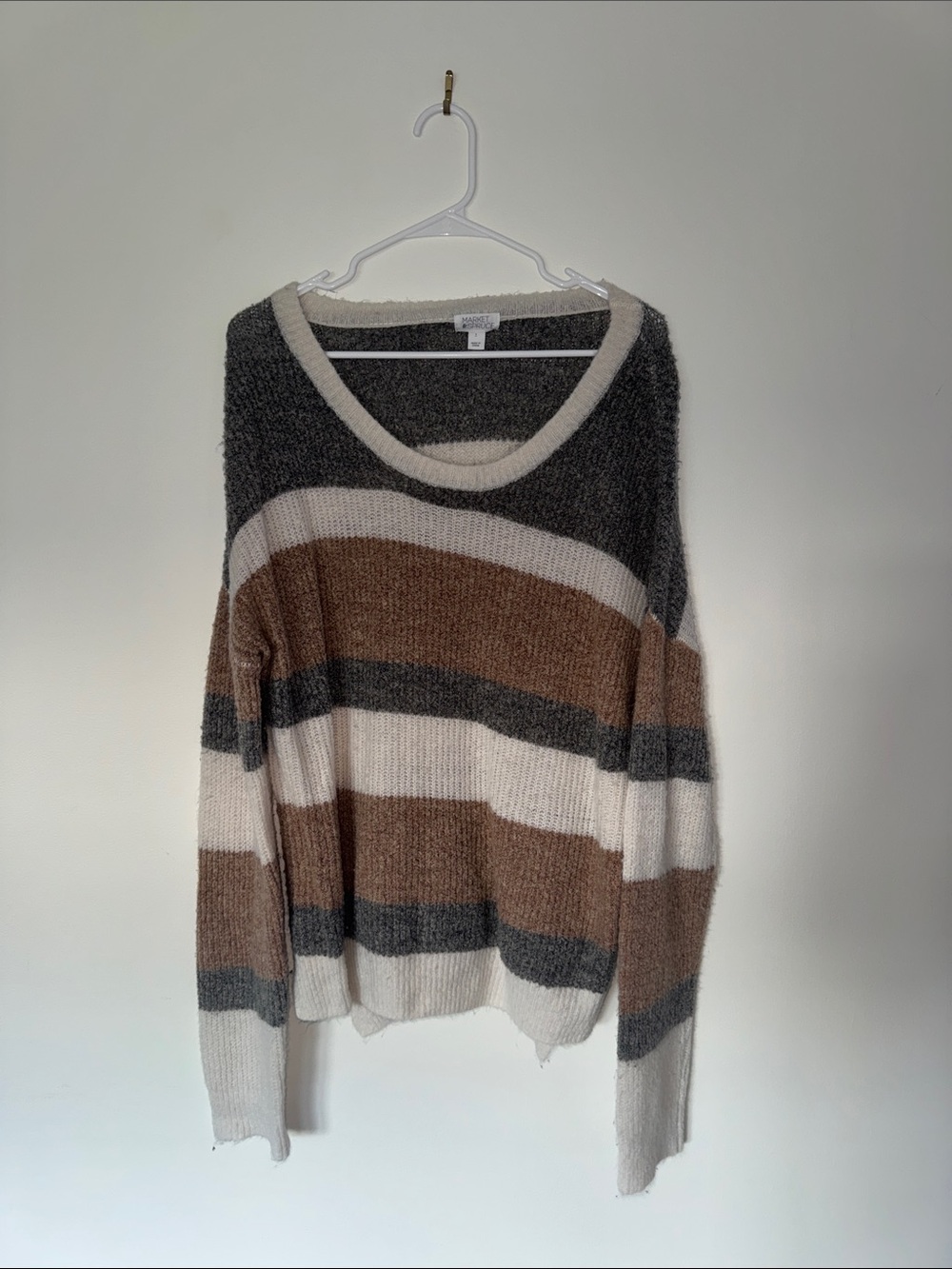 Cozy Striped Sweater - Brown/Gray/Cream market & spruce size large